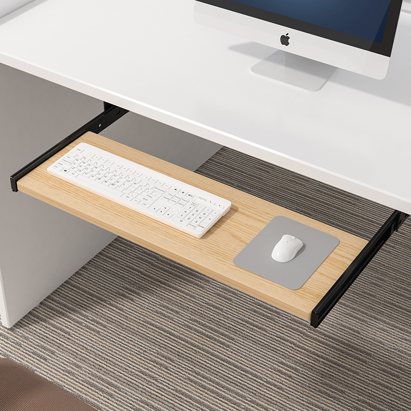 Desk Setup With Keyboard Tray - Suporte de Teclado de Madeira para