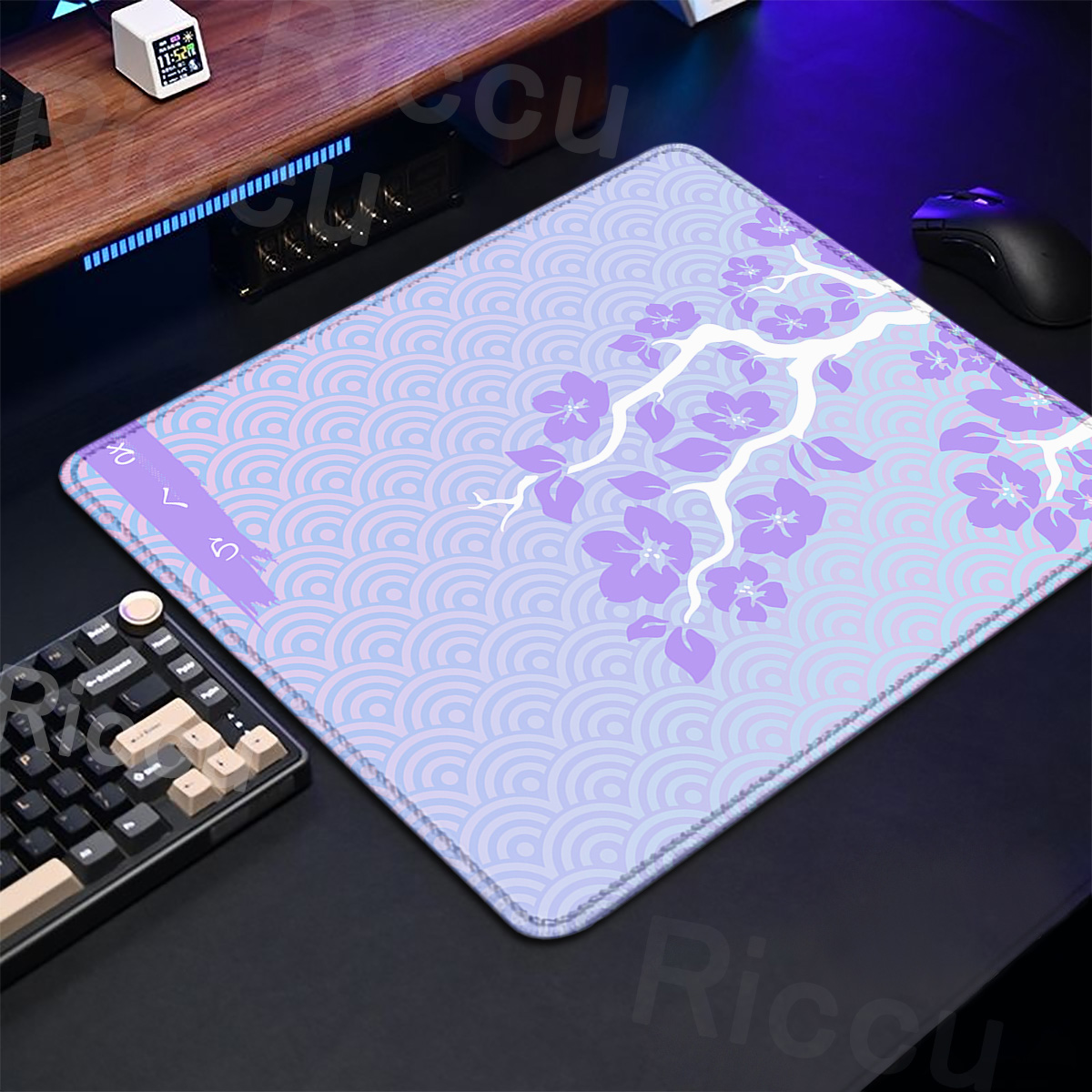 Desk Setup Pink - Roxo sakura almofada de mesa gaming