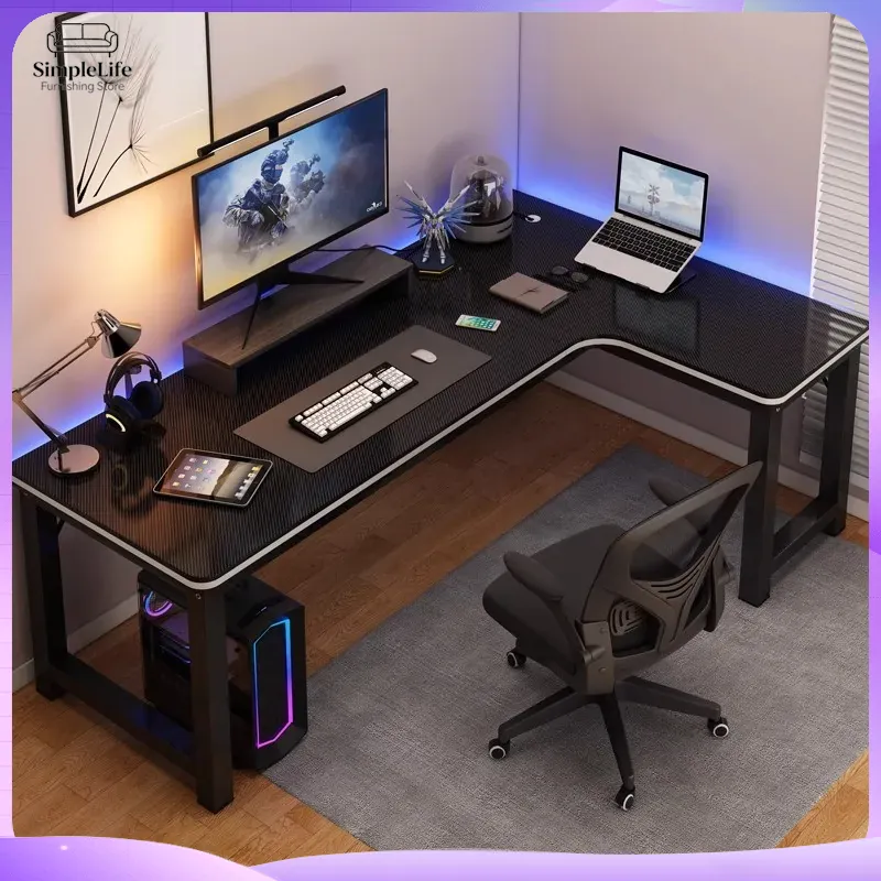 Desk Setup Dual Monitor And Laptop - Mesa de Canto para Jogos, Mesa