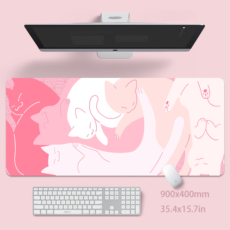 Desk Setup Pink - Gato bonito grande mouse pad 100x50cm