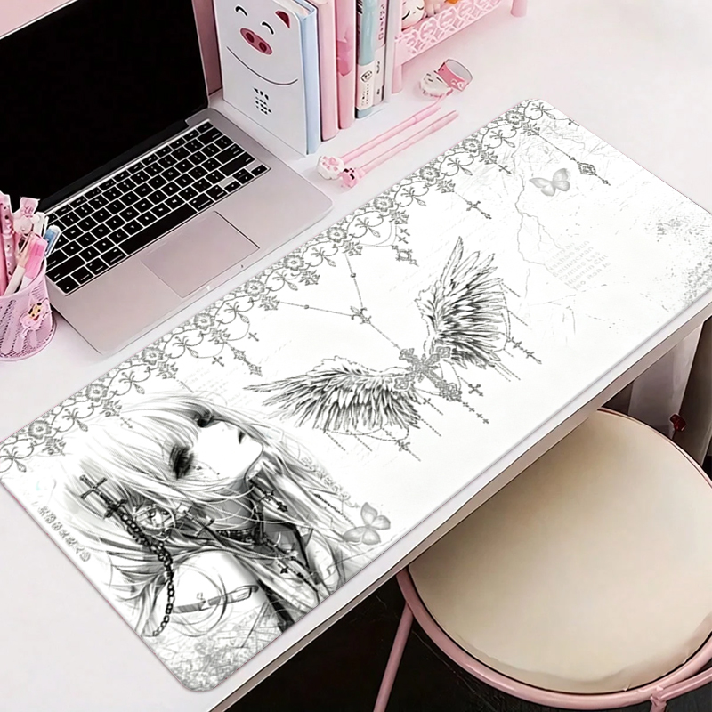 Desk Setup White - Mousepad de Couro Preto e Branco
