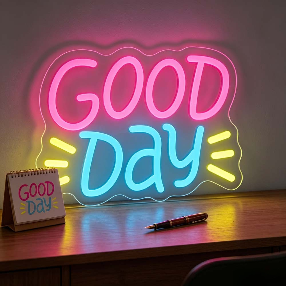 Desk Setup Bedroom - Letreiro Neon LED Good Day com