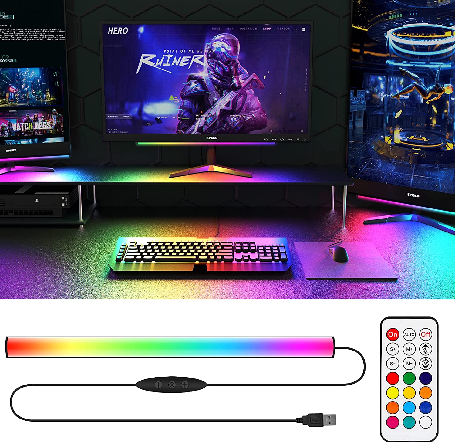 Desk Setup Gaming Pc - Sob a barra de luz do