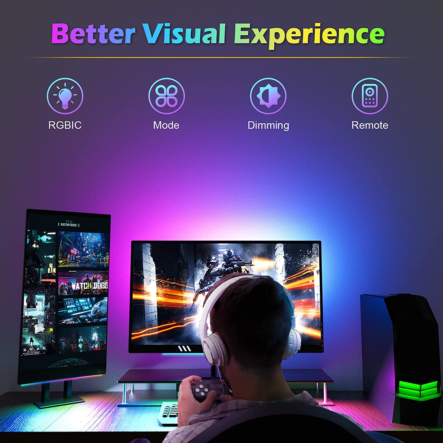 Sob a barra de luz do monitor  - Desk Setup Gaming Pc avaliação e preço